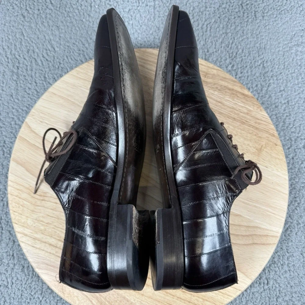 Mezlan Platinum Dress Shoes Mens 13 M Brown Caspeo Oxford Square Toe Eel‎ Skin